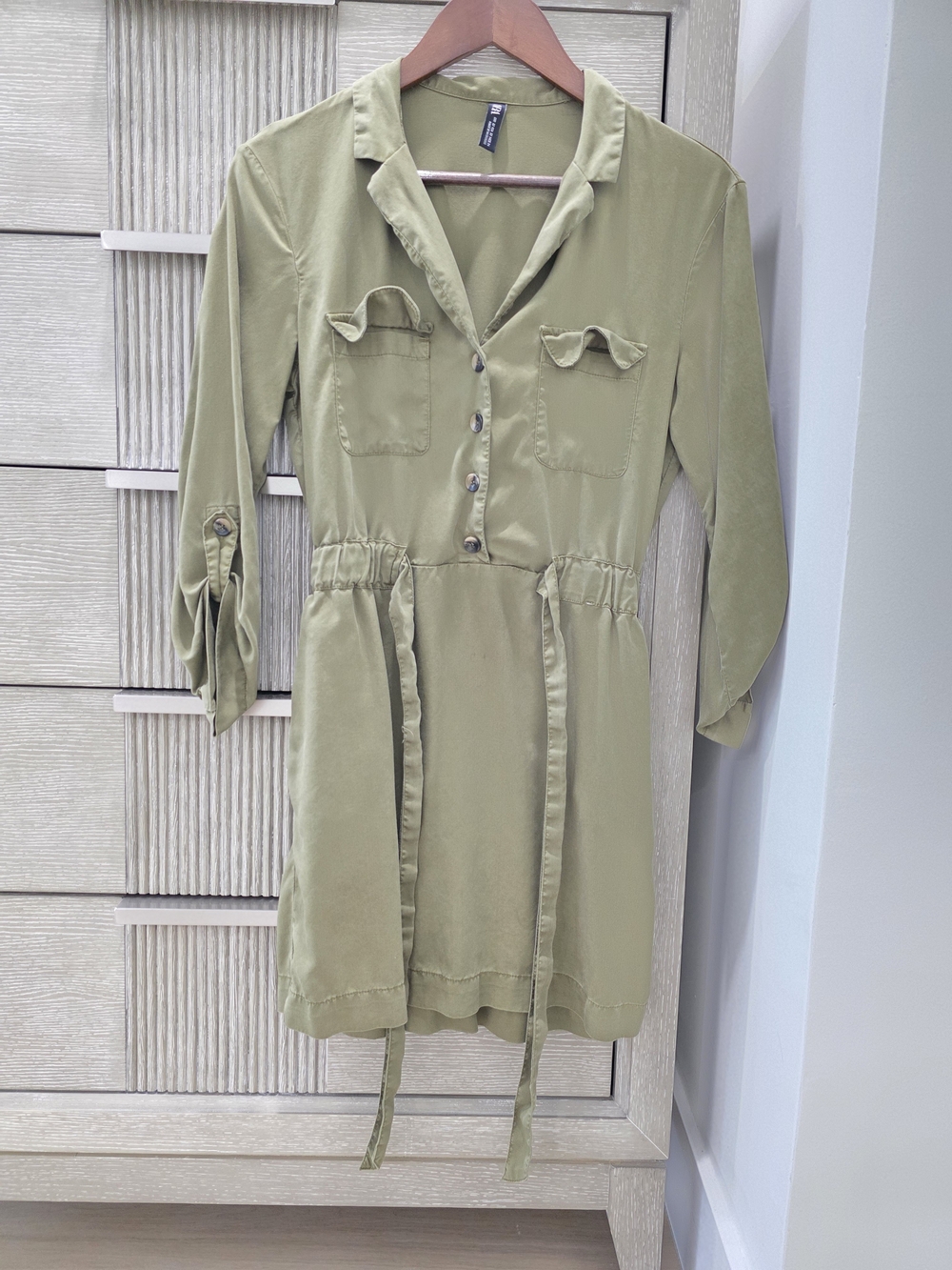 Zara Woman Olive Green Shirt Dress XS | Safari Utility Style